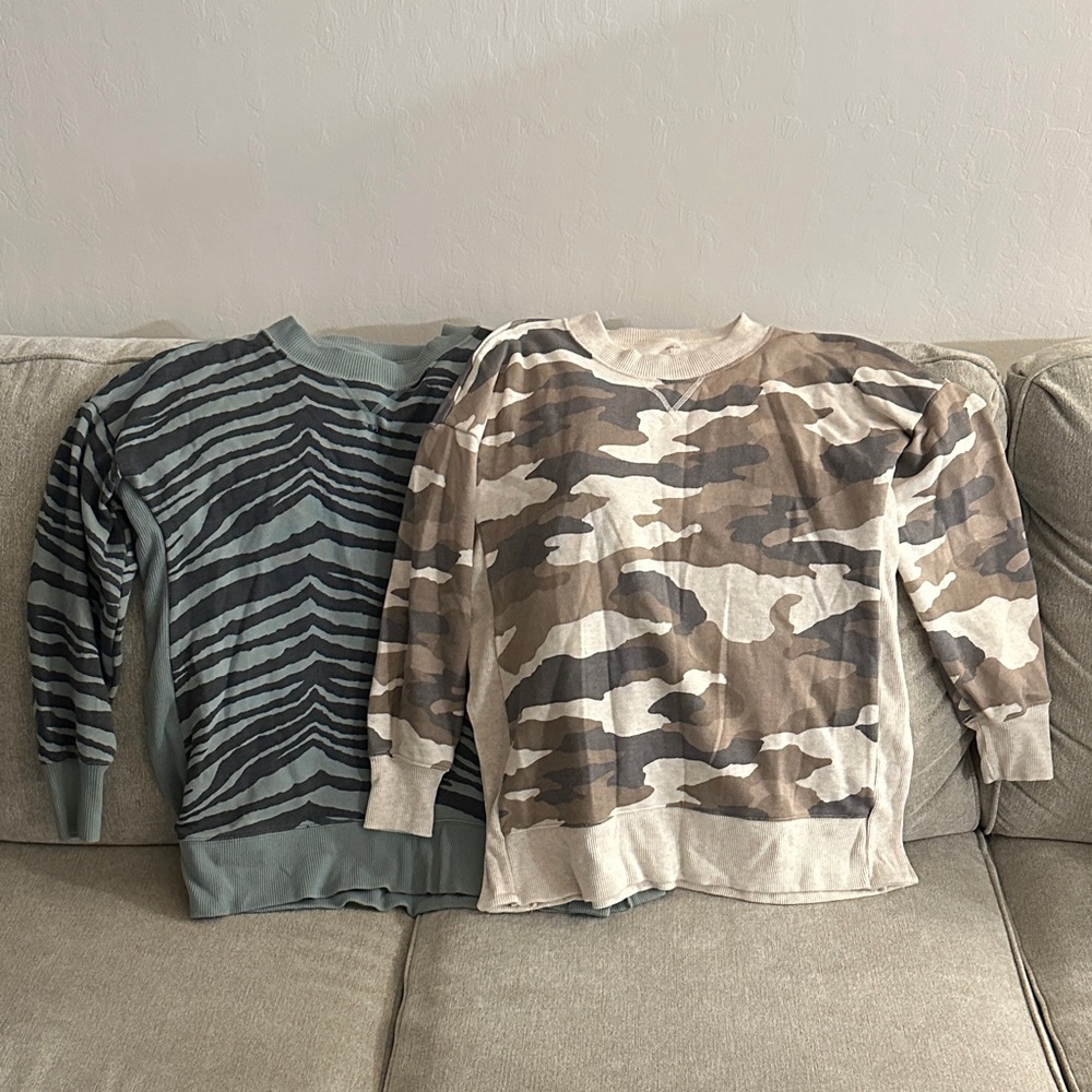 Women’s Camouflage and Zebra Print Oversized Tunic Sweatshirts with Side Slits